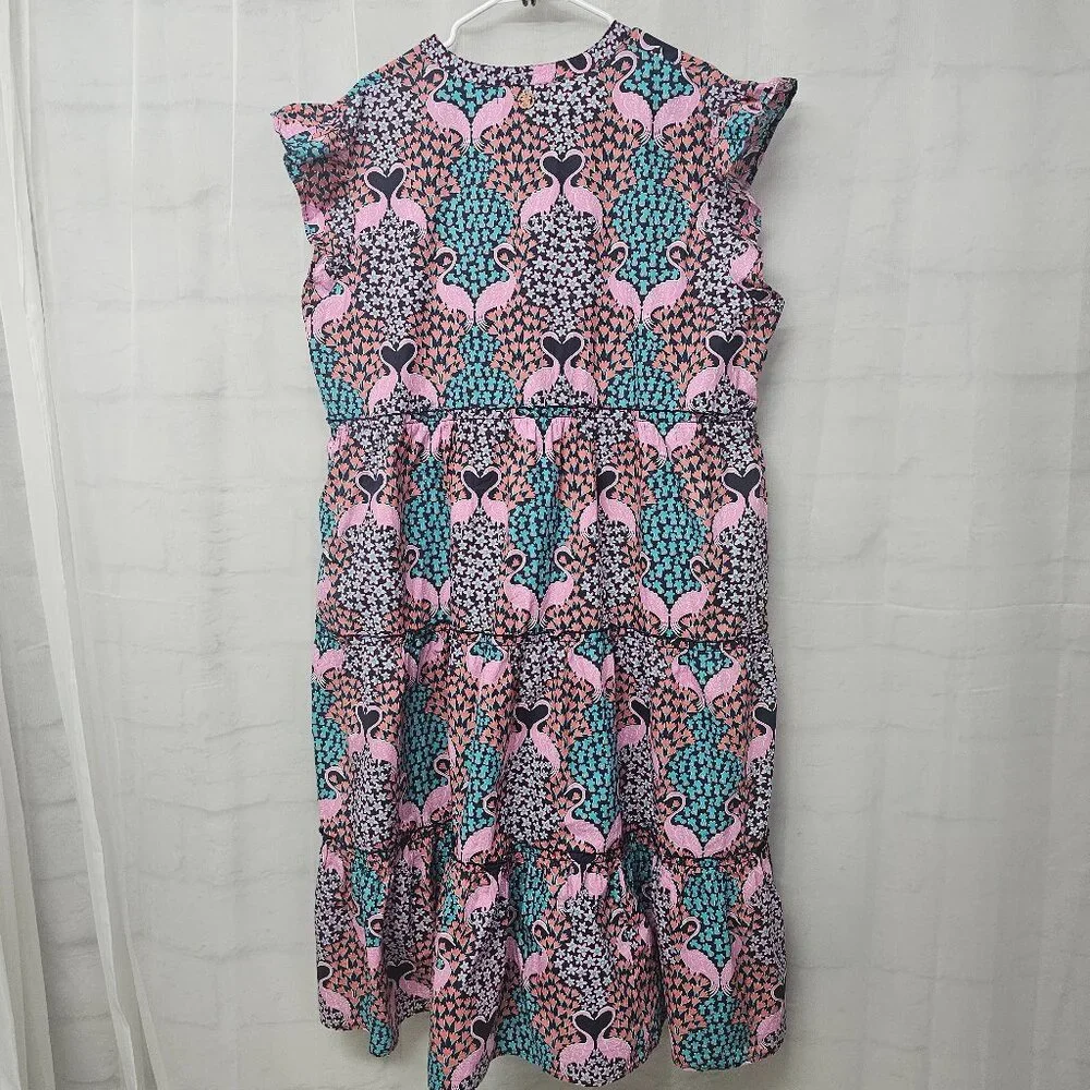 Simply Southern Dress Pink Blue Flamingo Tiered Midi Boho Ruffle 2XL FLAW - Picture 4 of 10
